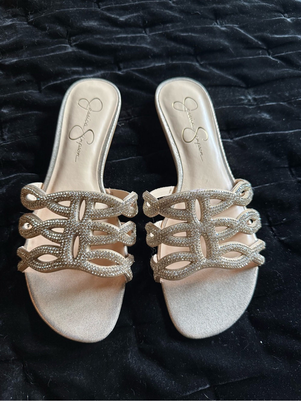 Jessica Simpson Gold Embellished Slide Sandals sz9